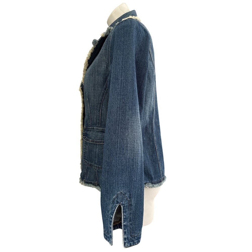 Soft Surroundings Medium Denim Jacket With Fringe Trim & Button Front - Picture 5 of 7